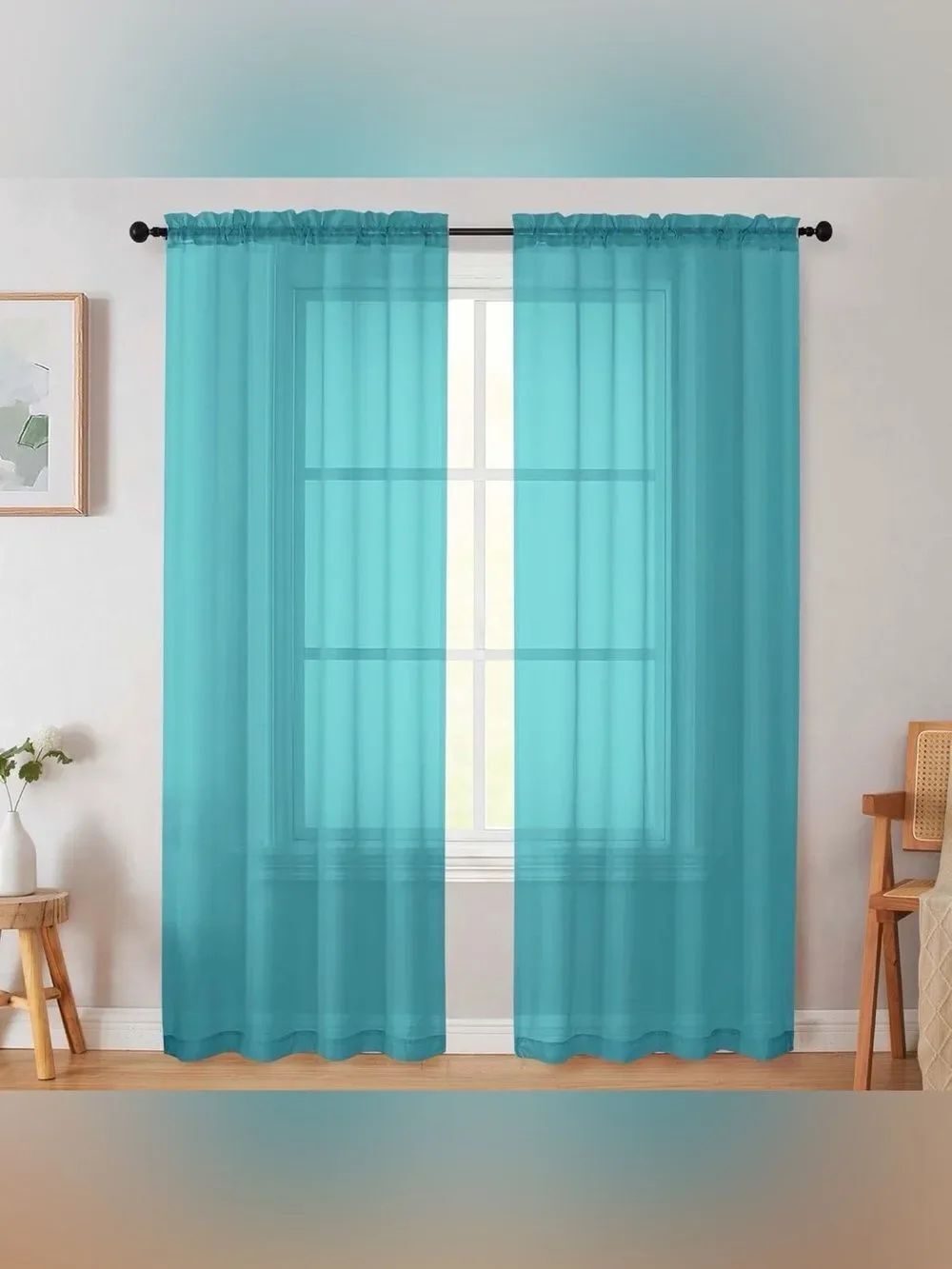Turquoise Sheer Curtains 2 Panels 42x72 Light Filtering Window Set